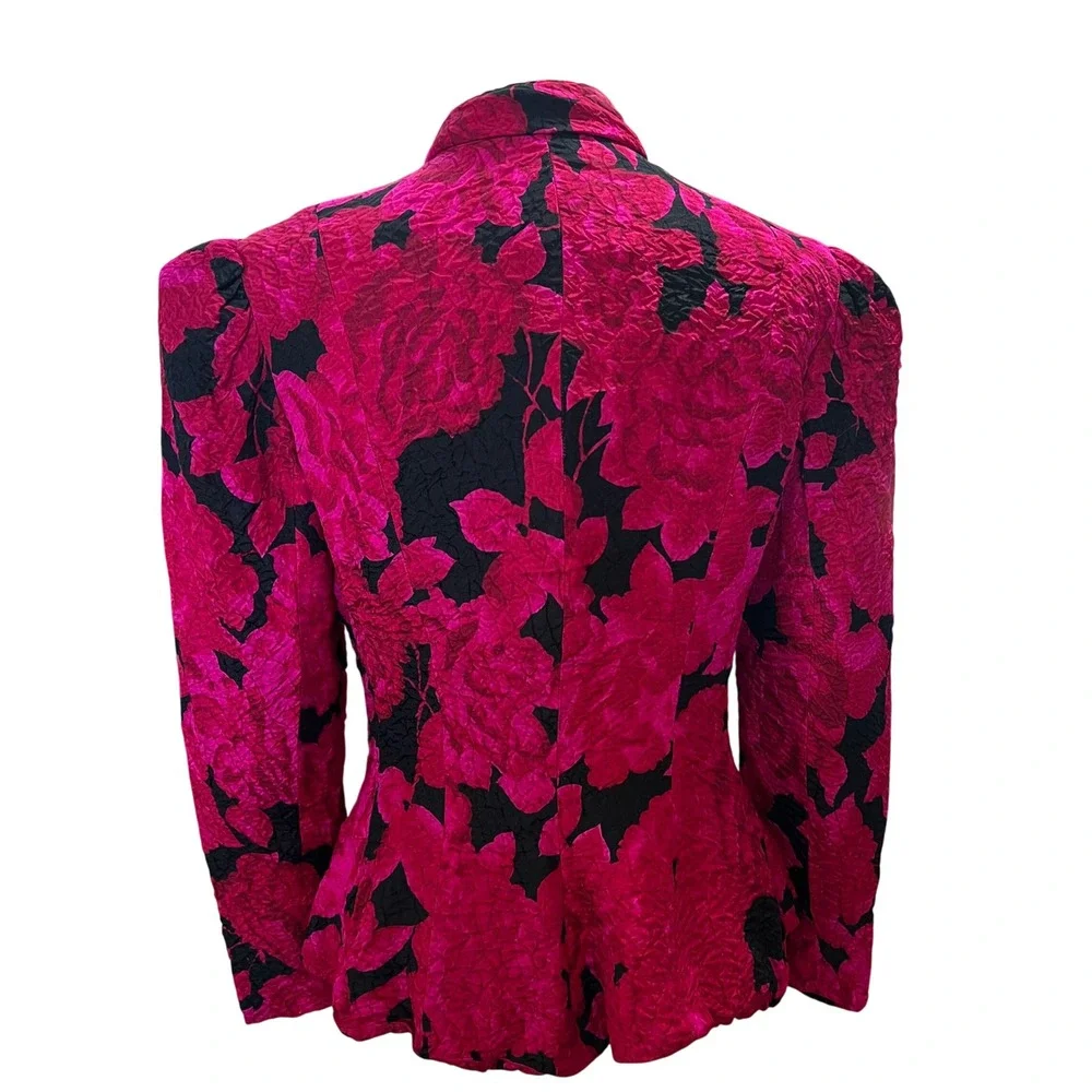 Vintage Rickie Freeman Teri Jon Silk Brocade Strapless Dress Set Fuchsia Black 6